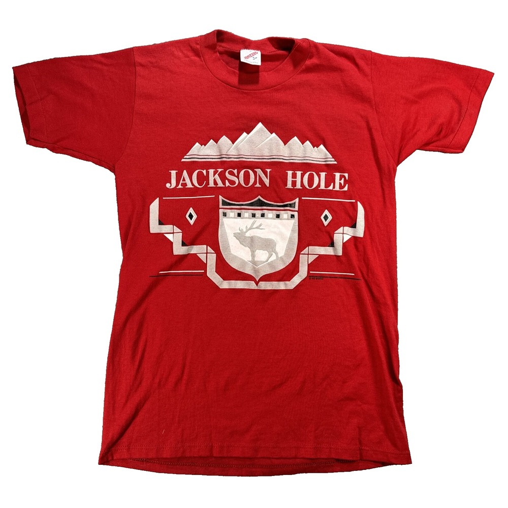 VTG 90s Jackson Hole T Shirt Single Stitch Made in USA Jerzees Mens Small Elk